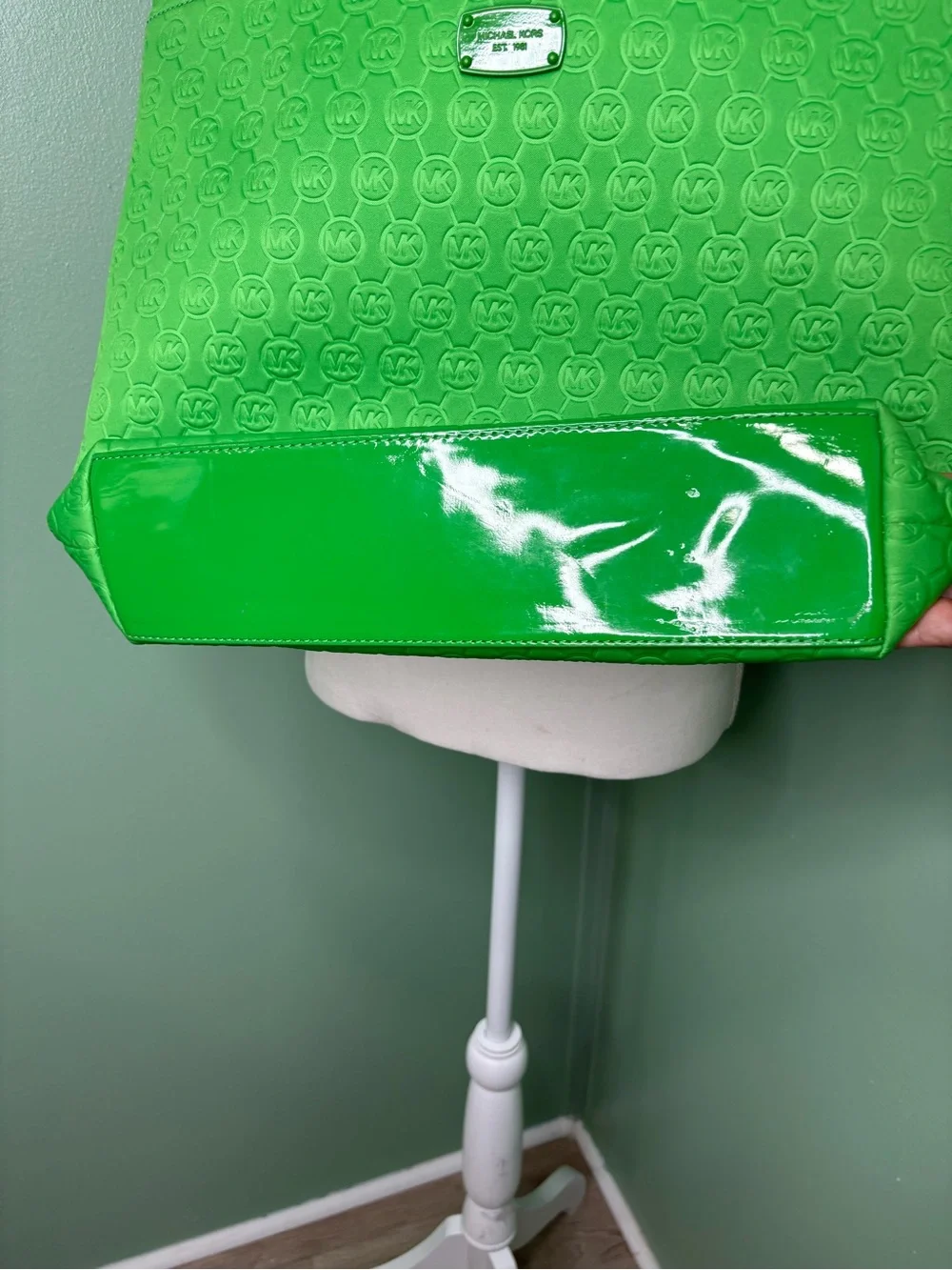 Michael Kors Bright Green Embossed Logo Tote